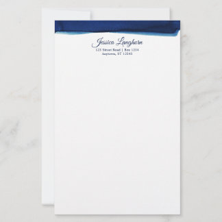 Papelaria Personalizada de Náu Azul Elegante com A