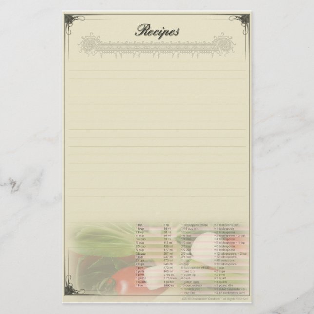 Papelaria Personalizada de Receitas (Frente)