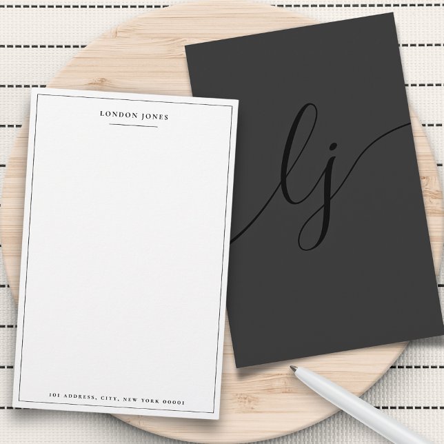 Papelaria Personalizada Moderna Preta Letra Simple (Criador carregado)