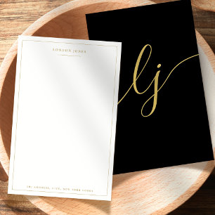 Papelaria Personalizada Preto Dourado Letra Simple