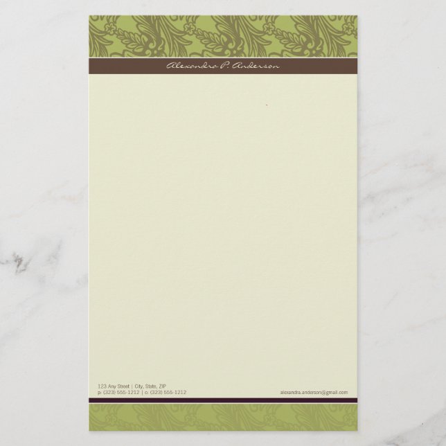 Papelaria Personalizada Vintage Flourish Olive (Frente)