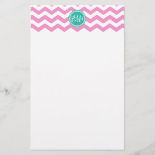 Papelaria Personalizado em Chevron, Rosa e Teal, com Monogra