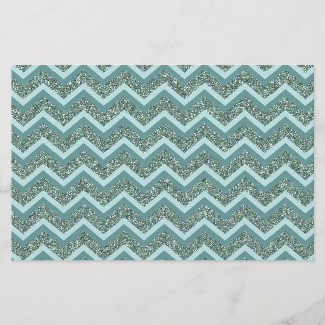 Papelaria Personalize esta Glitter Teal ZigZag (Frente)