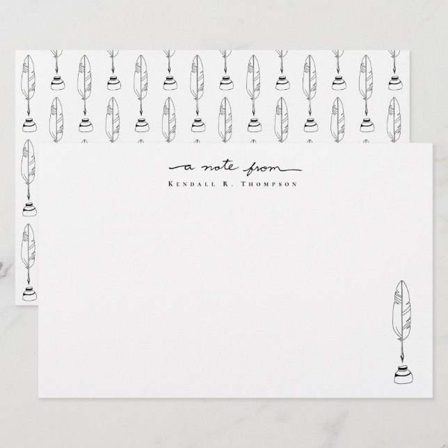 Papelaria Personalized Note Cards Quill & Ink Stationery (Frente/Verso)