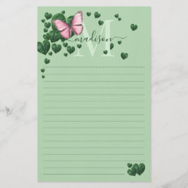Papelaria Personalized Pink Butterfly with Heart Leaves