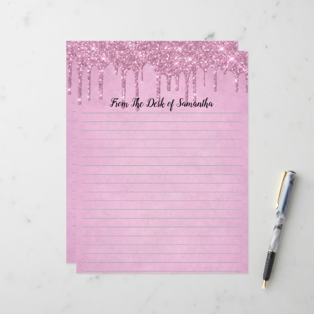 Papelaria Pessoal com Brilho Cor-de-Rosa (Frente/Verso In Situ)