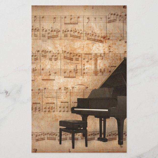 Papelaria Piano de cauda com notas da música (Frente)
