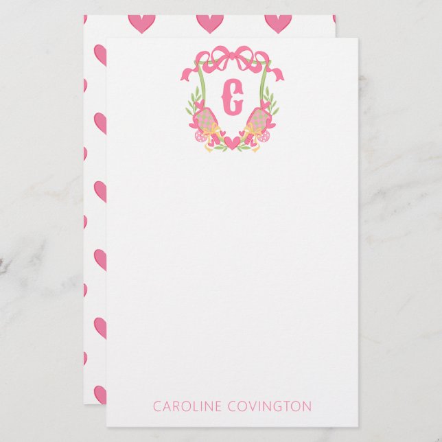 Papelaria Pickleball Rosa e Verde Pickleball Paddle Paddle P (Frente/Verso)