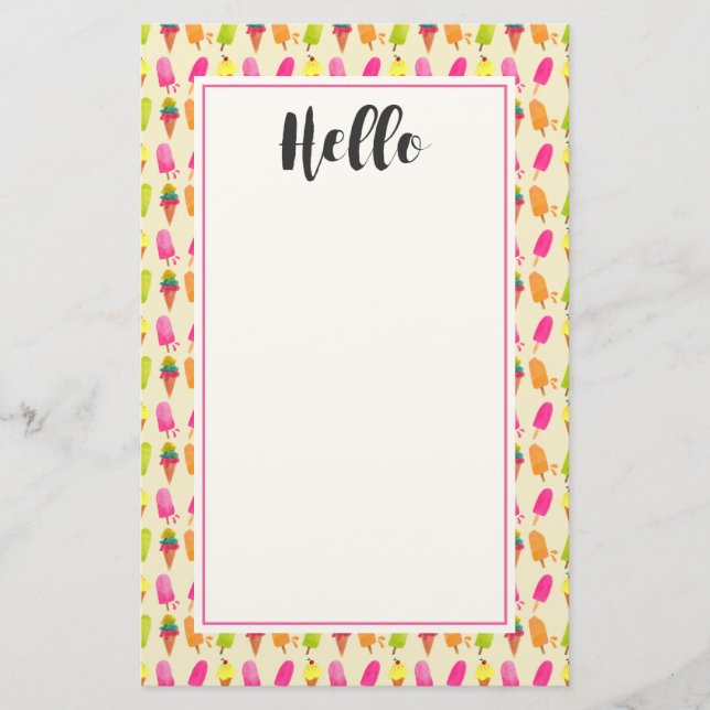 Papelaria Picles e Sorvete - Padrão Colorido de Verão (Frente)