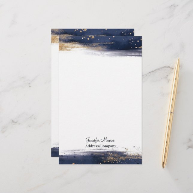 Papelaria Pincéis de cor azul e dourada, personalizados (Frente/Verso In Situ)