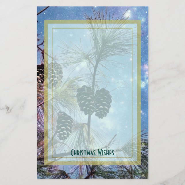 Papelaria Pine de Natal sob um céu noturno estrelado (Frente)