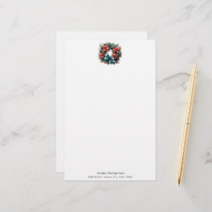 Papelaria Pine Wreath com Flores Vermelhas e Holly