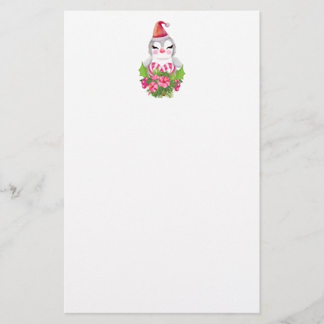 Papelaria Pinguim de Natal bonito em Santa Hat (Frente)