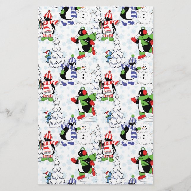 Papelaria Pinguim de Natal patinando (Frente)