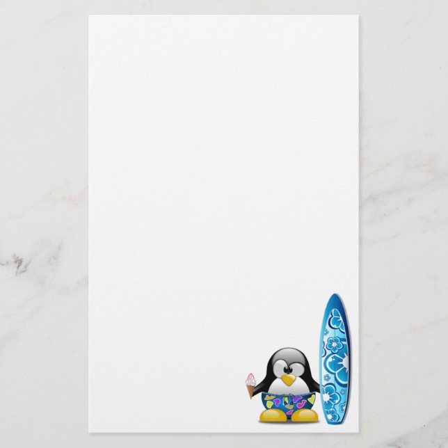 Papelaria Pinguim do surfista com sorvete (Frente)