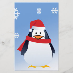 Papelaria Pinguim Engraçado Natal Papai Noel Flocos de Neve