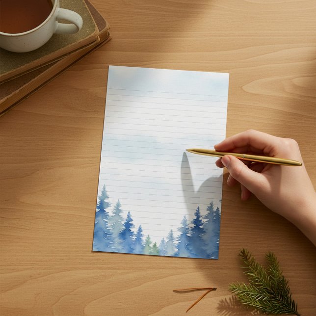 Papelaria Pinheiros-do-inverno (Winter themed pine trees lined stationery.)