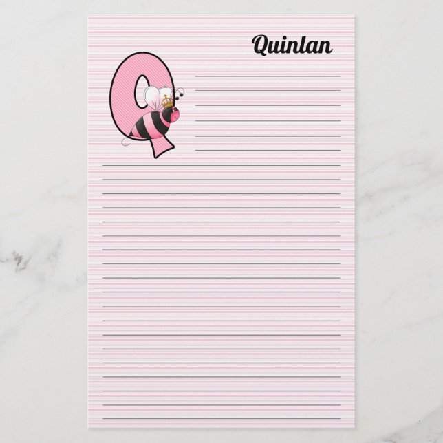 Papelaria Pink Queen Bee Mongram Letter Q Lined (Frente)