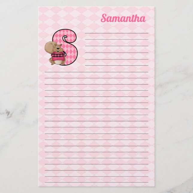 Papelaria Pink Squirrel Mongram - Letra S com Nome Vinculado (Frente)