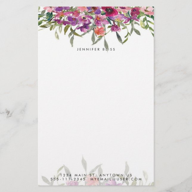 Papelaria Pink watercolor floral personalizado (Frente)