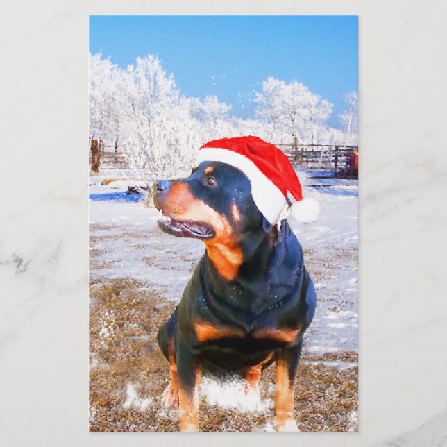 Papelaria Pintura de Natal do Cão Rottweiler (Frente)