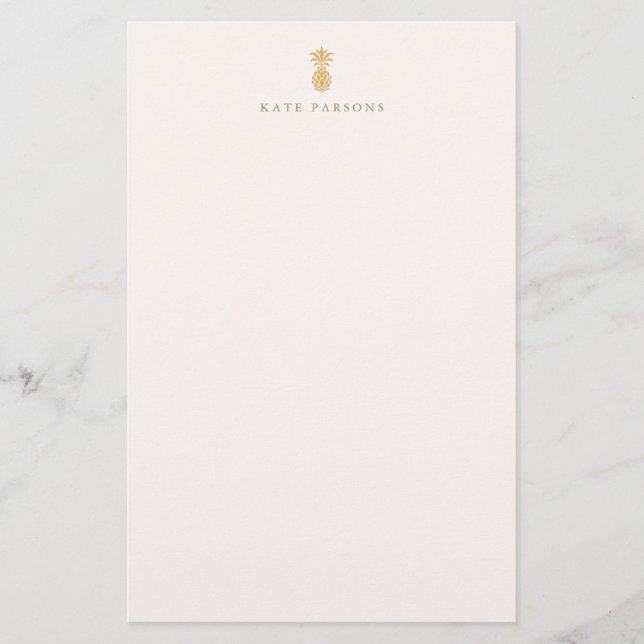 Papelaria Placa de Nota de Abacaxi Dourada Elegante (Frente)