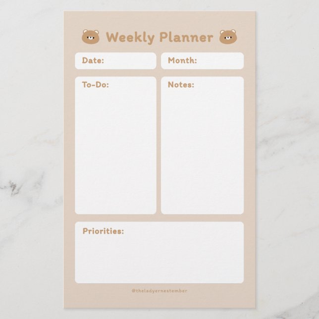 Papelaria Planeador Semanal Simples e Bonito (Frente)
