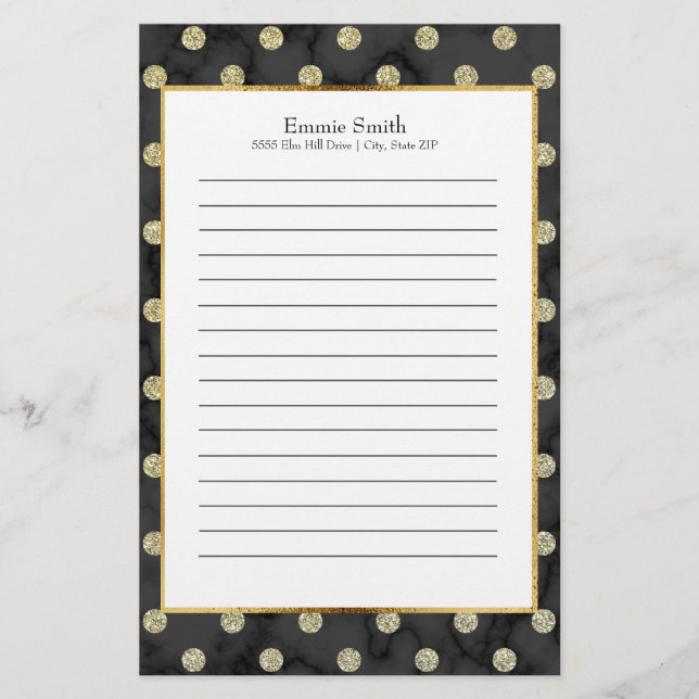 Papelaria Ponto Preto e Dourado Personalizado (Frente)