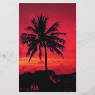Papelaria Pôr do sol havaiano vermelho palmeiras exóticas