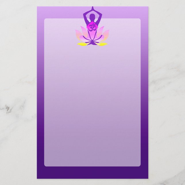 Papelaria Pose vibrante da ioga do OM Lotus da matiz (Frente)