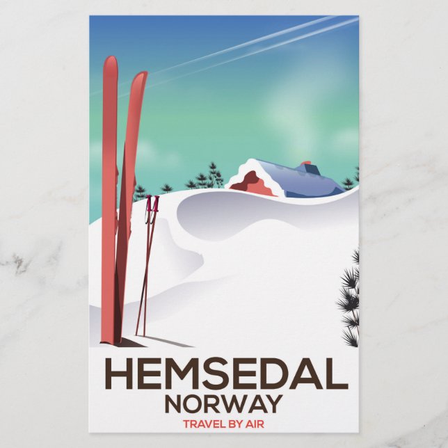 Papelaria Poster de viagens de Esqui Hemsedal Noruega (Frente)