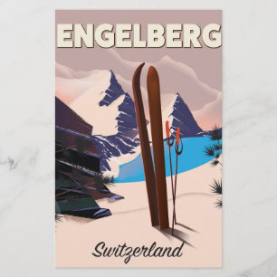 Papelaria poster de viagens de Esqui Suiça Engelberg