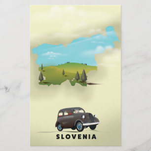 Papelaria Poster de viagens de mapa ilustrado da Eslovênia
