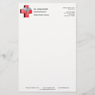 Papelaria Prata Médica Cruz Caduceu 3D Vermelho