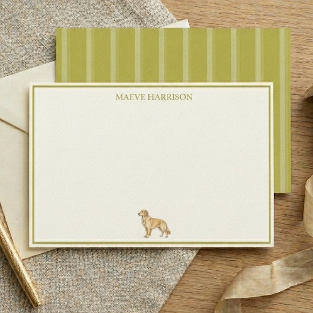 Papelaria Preppy Chartreuse Stripe Golden Retriever (Preppy Chartreuse Stripe Golden Retriever Stationery)
