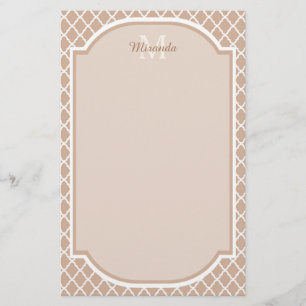 Papelaria Preppy Tan Quatrefoil Mongograma Com Nome