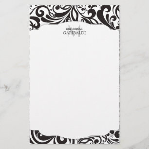 Papelaria Preto moderno do damasco personalizado