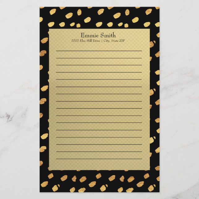 Papelaria Preto personalizado elegante e Dourado (Frente)