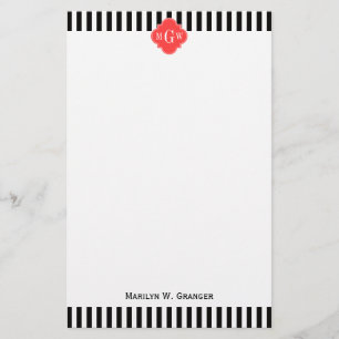 Papelaria Preto What Coral Red Quatrefoil 3 Monograma