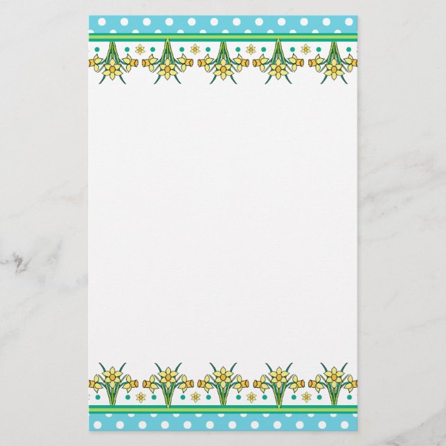 Papelaria Primavera Daffodil Border e Bolinhas Stationery (Frente)
