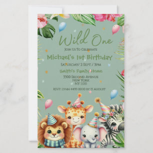 Papelaria Primeiro Aniversário Safari Animal Selvagem Um Flo