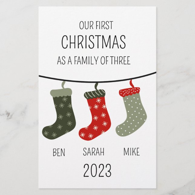 Papelaria Primeiro Natal como família de três (Frente)