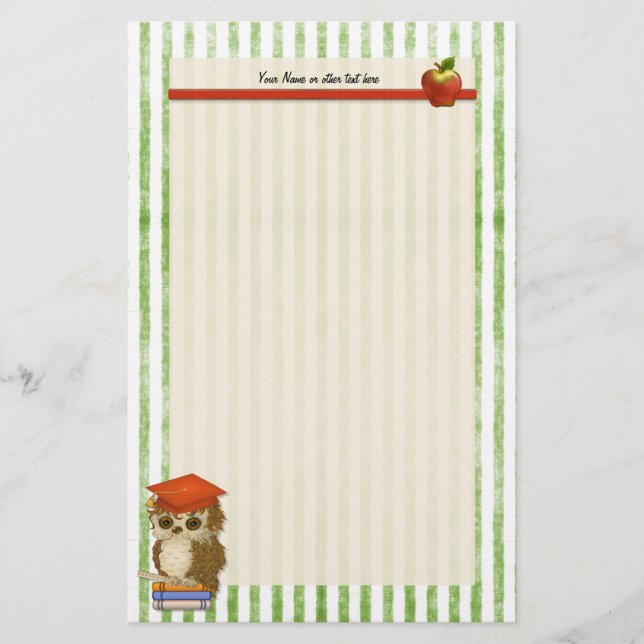 Papelaria Professor de Coruja de Estudantes - Personalizar (Frente)