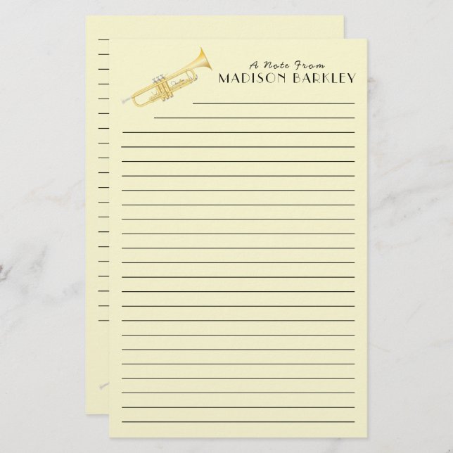 Papelaria Professora de Trompete Musical Stationery (Frente/Verso)