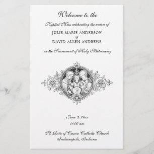 Papelaria Programa de Casamento Católico Elegante Negro e Br