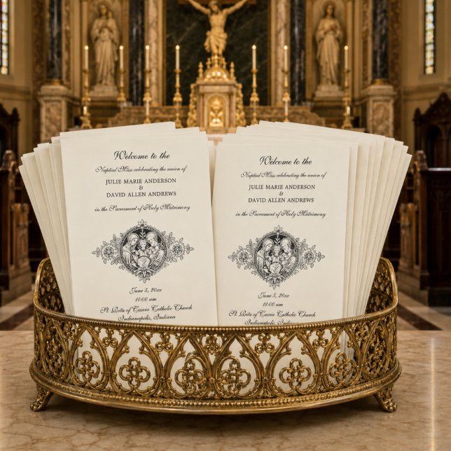 Papelaria Programa de Casamento Católico Elegante Preto e Br (Criador carregado)