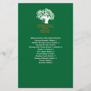 Papelaria Programa de Casamento do Bar de Árvore Mitzvah de