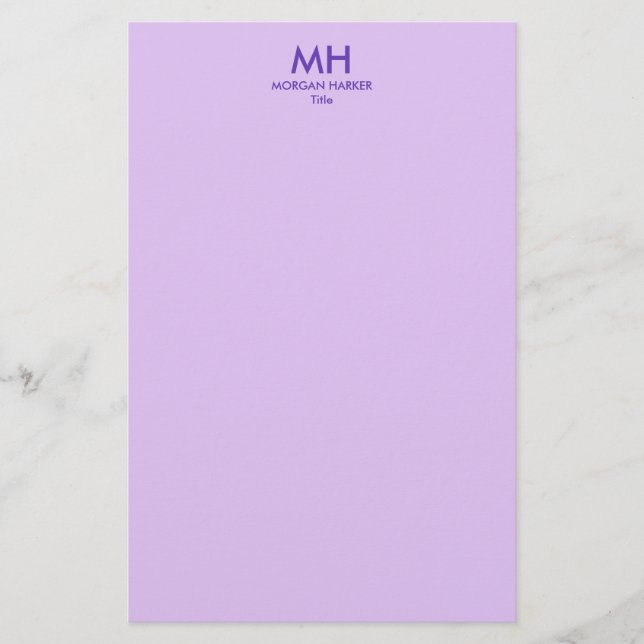 Papelaria Purple Lilac Minimal Clean Initials (Frente)