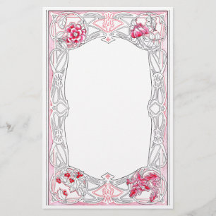 Papelaria Quadro de Nouveau da arte do vintage com folhas &