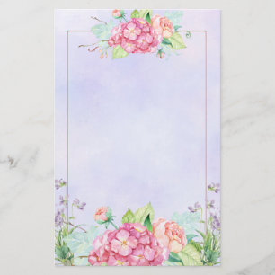Papelaria Quadro Floral de Cor D'Água Rosa Moderno